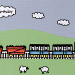 Glittered Flowers  and Train Birthday Card